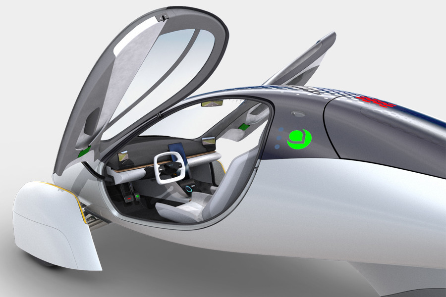 Cửa xe điện Aptera mở ra